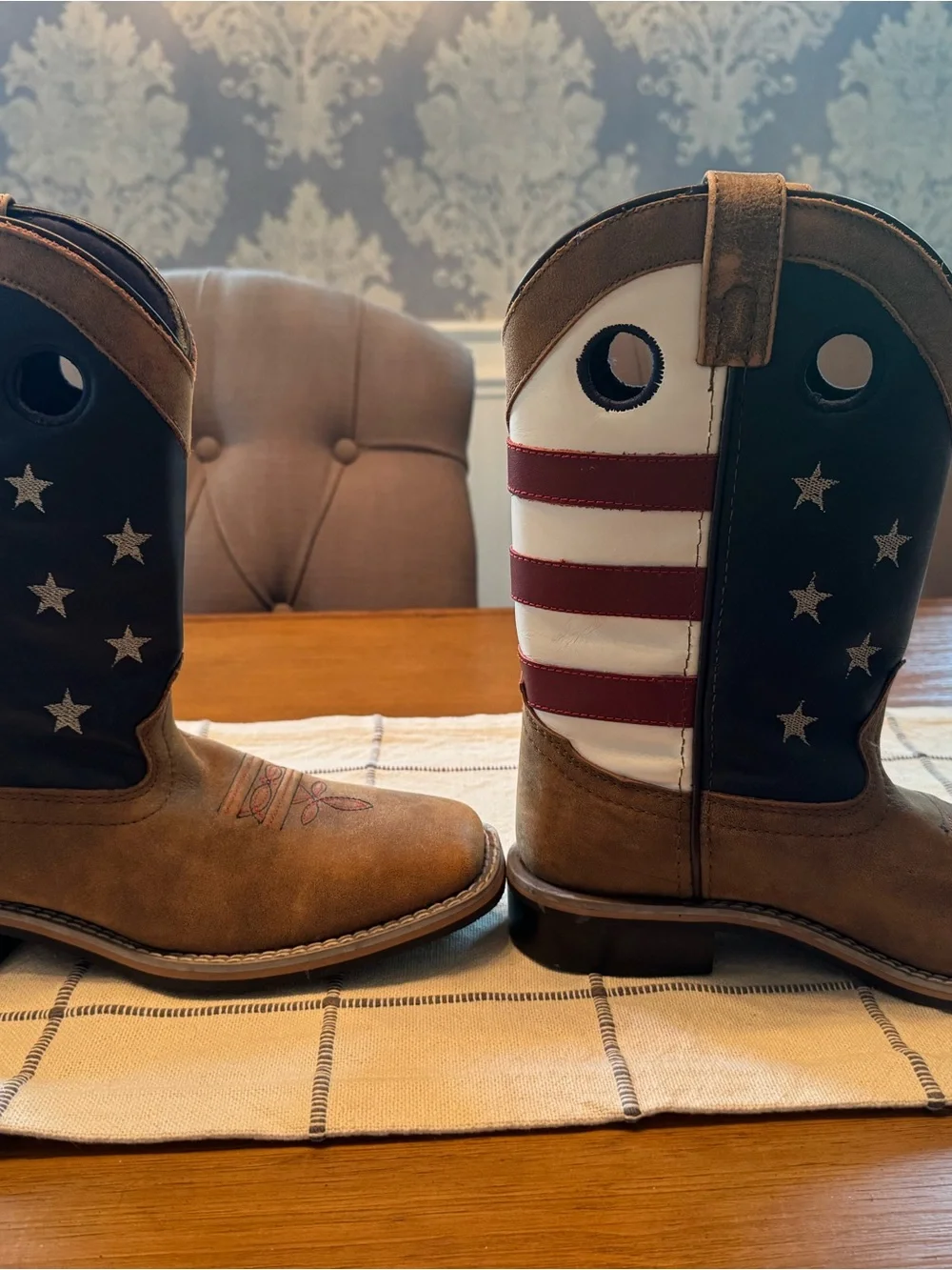 Kids American Flag Western Cowboy Boots - Brown/Black